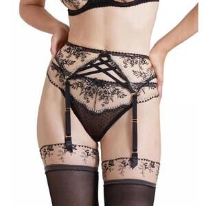 NEW AUBADE tresor infini garter belt in black magic